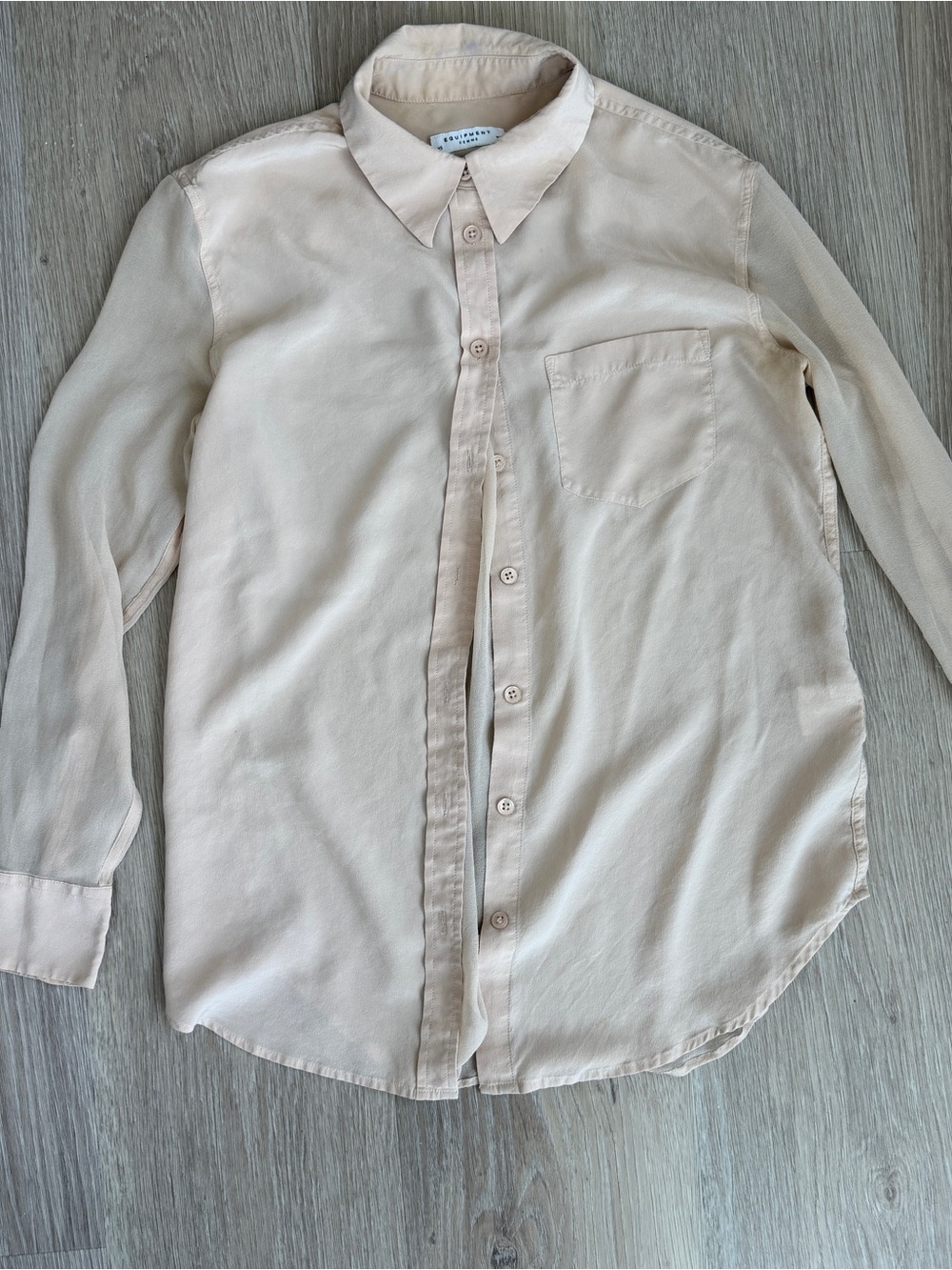 Light Beige Sheer Button-Up Shirt - Classic Collared Long Sleeve